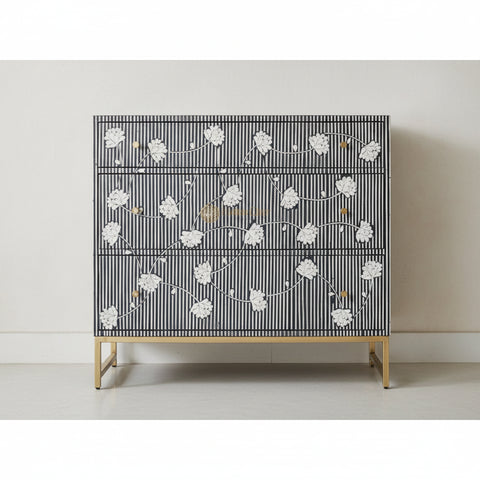 Bone Inlay Moti Design Ada 3 Drawers Dresser Table Indigo Blue
