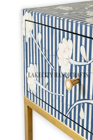 Bone Inlay Motif Design 1 Drawer Bedside Table Indigo Blue | Bone Inlay Motif Design 1 Drawer Nightstand Table Indigo Blue