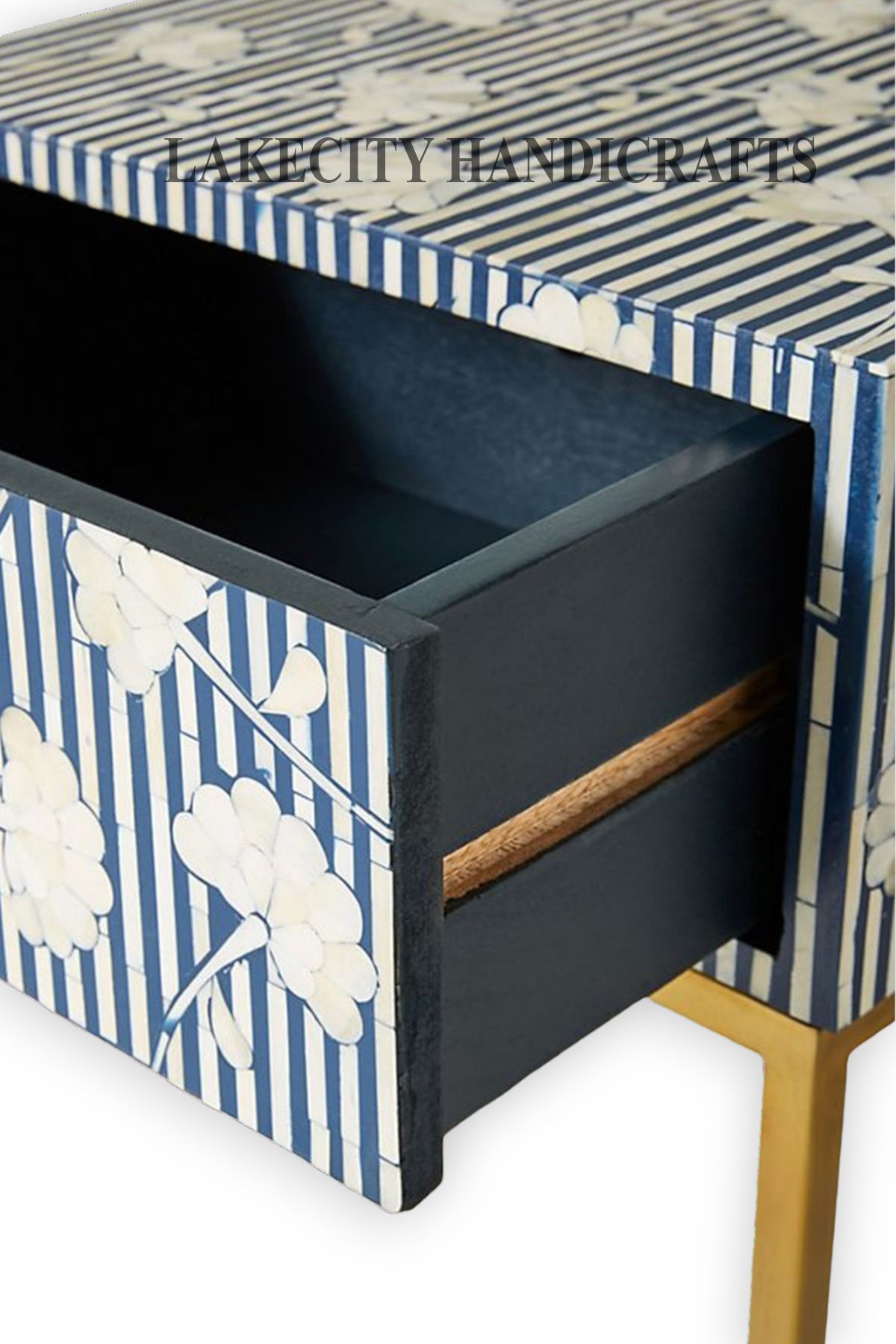 Bone Inlay Motif Design 1 Drawer Bedside Table Indigo Blue | Bone Inlay Motif Design 1 Drawer Nightstand Table Indigo Blue