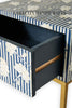 Bone Inlay Motif Design 1 Drawer Bedside Table Indigo Blue | Bone Inlay Motif Design 1 Drawer Nightstand Table Indigo Blue