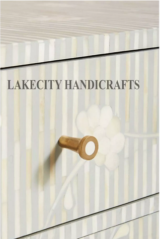 Bone Inlay Motif Design Ada 3 Drawers Dresser Table Grey