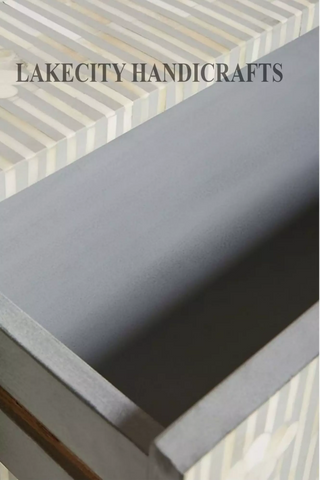 Bone Inlay Motif Design Ada 3 Drawers Dresser Table Grey