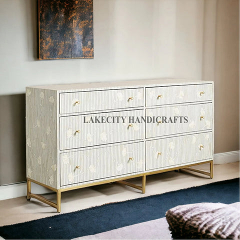 Bone Inlay Motif Design Ada 6 Drawers Chest | Bone Inlay Motif Design Ada 6 Drawers Dresser Table