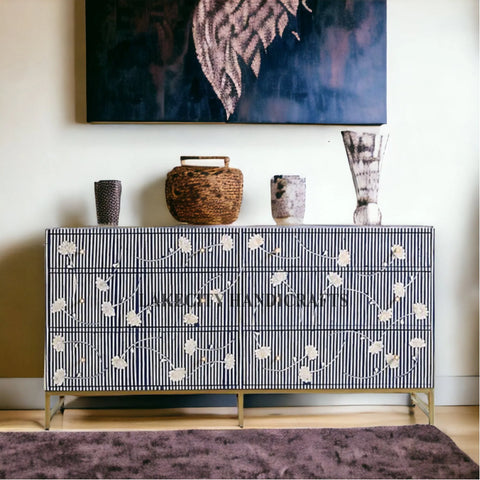 Bone Inlay Motif Design Ada 6 Drawers Chest | Bone Inlay Motif Design Ada 6 Drawers Dresser Table
