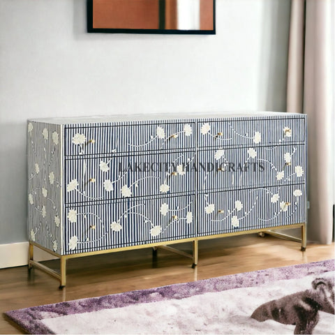 Bone Inlay Motif Design Ada 6 Drawers Chest | Bone Inlay Motif Design Ada 6 Drawers Dresser Table