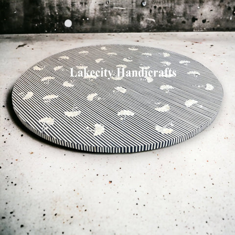 Bone Inlay Motif Design Round Dining Table Black