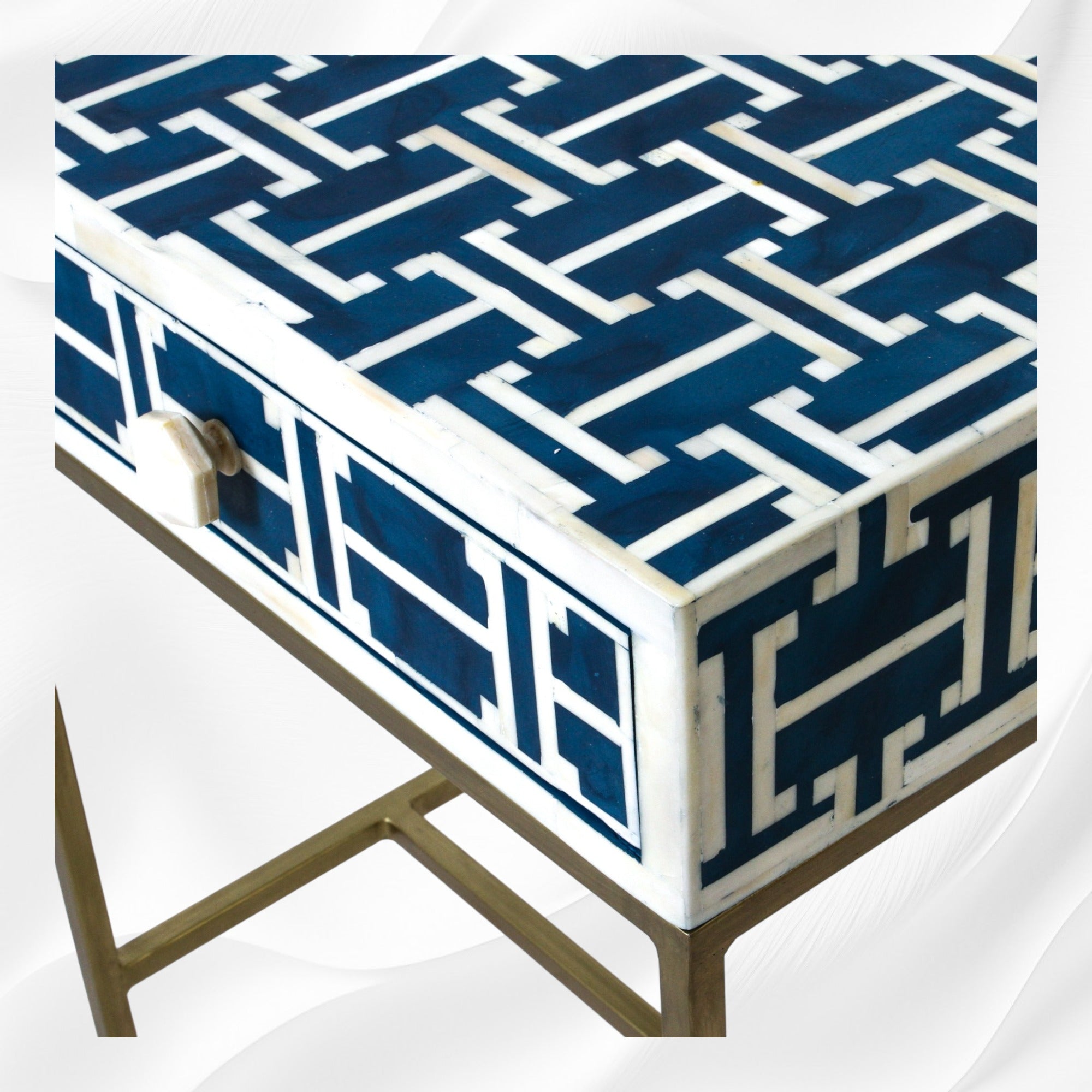 Tetris Bone Inlay 1 Drawer Nightstand Indigo 3