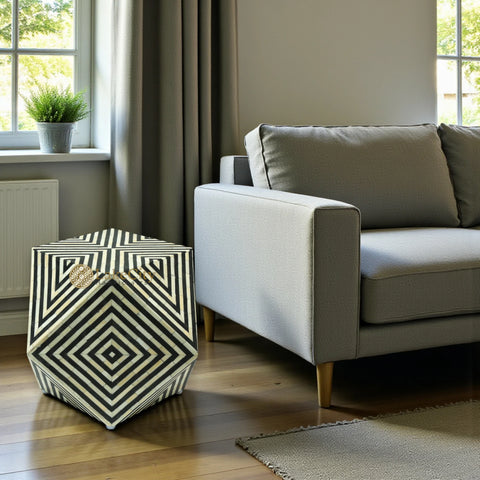 Bone Inlay Octagonal Round Stool Black