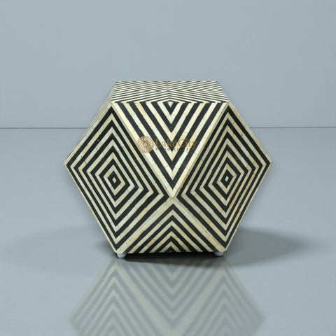 Bone Inlay Octagonal Round Stool Black