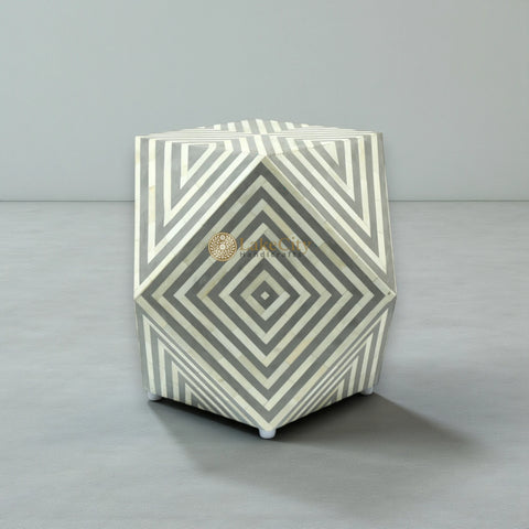 Bone Inlay Octagonal Round Stool Grey