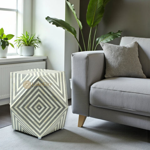 Bone Inlay Octagonal Round Stool Grey