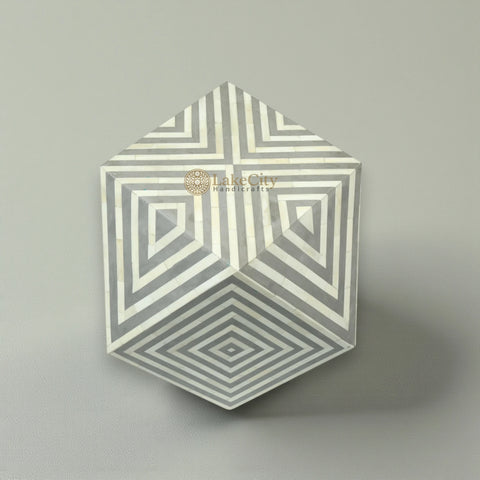 Bone Inlay Octagonal Round Stool Grey