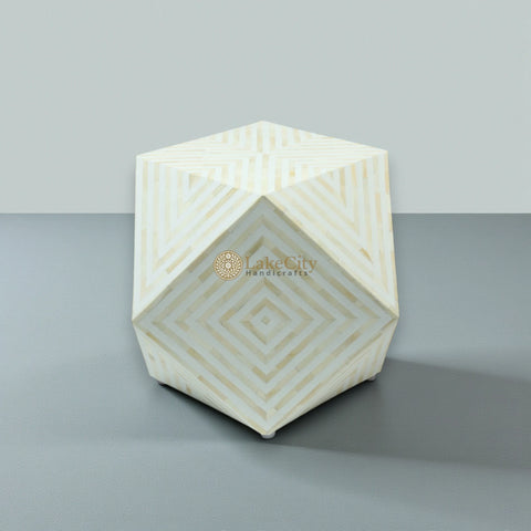 Bone Inlay Octagonal Round Stool White