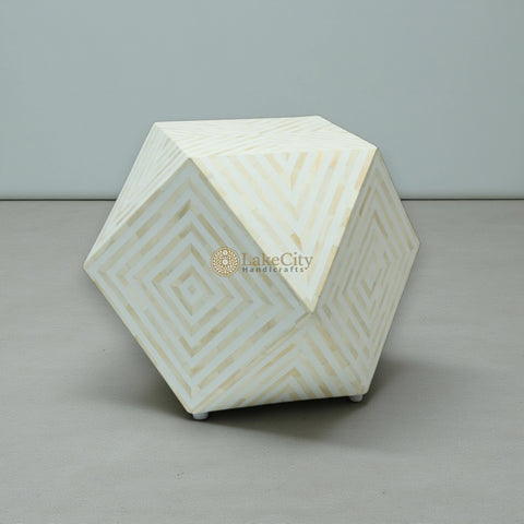 Bone Inlay Octagonal Round Stool White