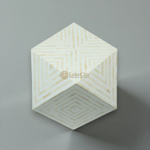 Bone Inlay Octagonal Round Stool White