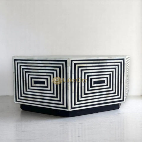 Bone Inlay Octagonal Stripe Design Coffee Table
