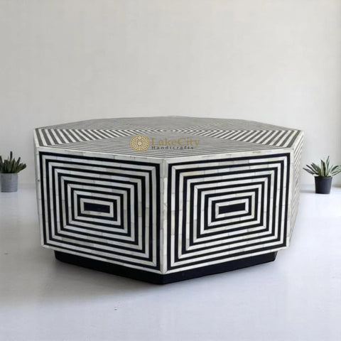 Bone Inlay Octagonal Stripe Design Coffee Table