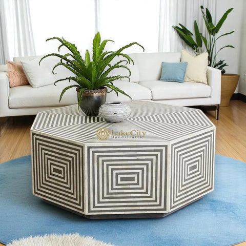 Bone Inlay Octagonal Stripe Design Coffee Table