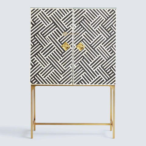Bone Inlay Optical 2 Doors Bar Cabinet Black