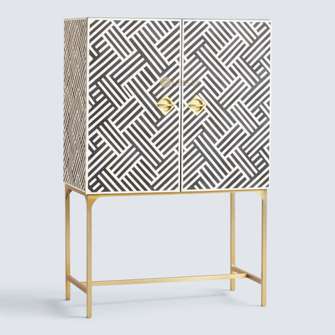 Bone Inlay Optical 2 Doors Bar Cabinet Black