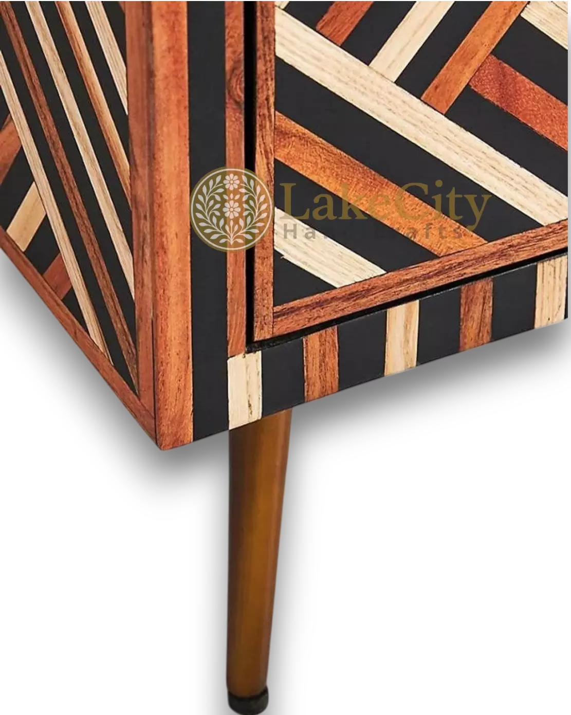 Teakwood Inlay Optical Design Media Console Brown | Teakwood Inlay Optical Design Entertainment Unit