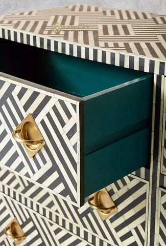 Optical Bone Inlay 8 Drawer Chest Black