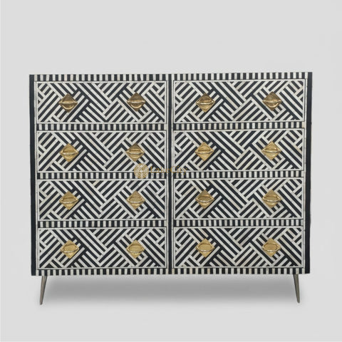 Optical Bone Inlay 8 Drawer Chest Black