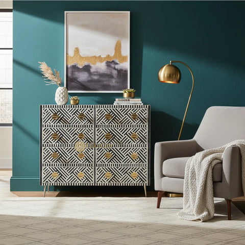Optical Bone Inlay 8 Drawer Chest Black