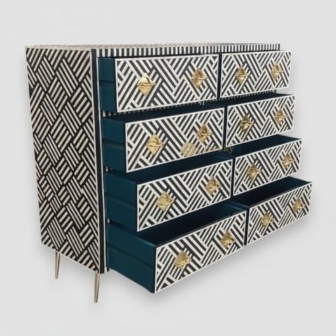 Optical Bone Inlay 8 Drawer Chest Black