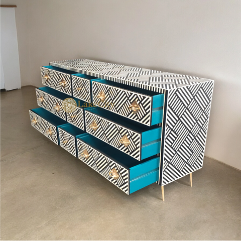 Bone Inlay Optical Design 9 Drawers Chest | Bone Inlay Optical Design 9 Drawers Dresser Table