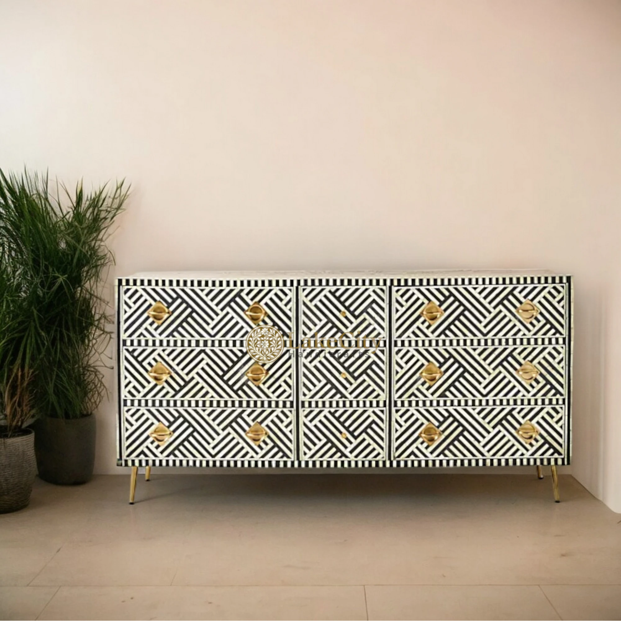 Bone Inlay Optical Design 9 Drawers Chest | Bone Inlay Optical Design 9 Drawers Dresser Table