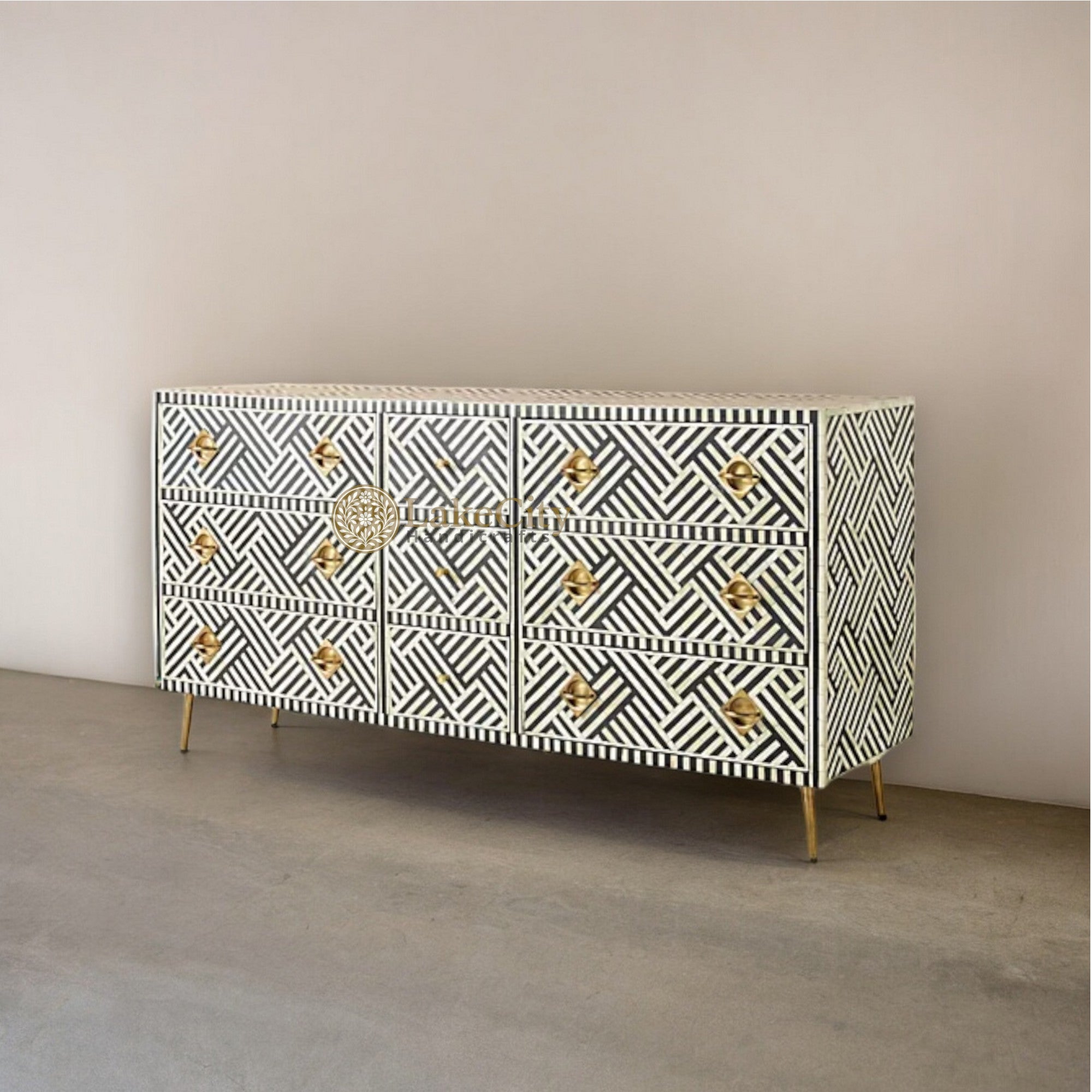 Bone Inlay Optical Design 9 Drawers Chest | Bone Inlay Optical Design 9 Drawers Dresser Table