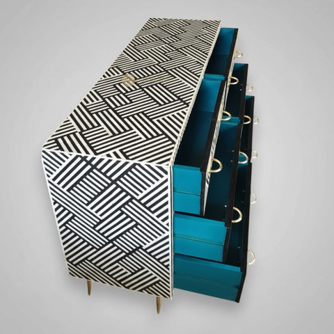 Bone Inlay Optical Chest 6 Drawers Black