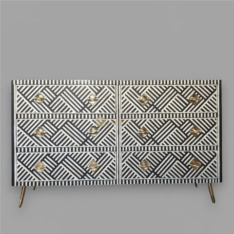 Bone Inlay Optical Chest 6 Drawers Black
