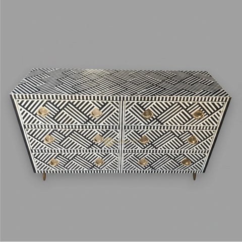 Bone Inlay Optical Chest 6 Drawers Black