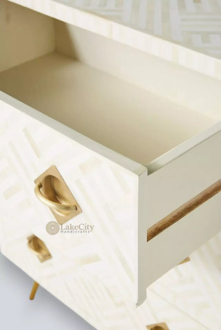 Bone Inlay Optical Chest 6 Drawers White