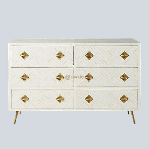 Bone Inlay Optical Chest 6 Drawers White