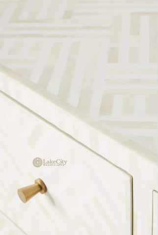 Bone Inlay Optical Chest 6 Drawers White