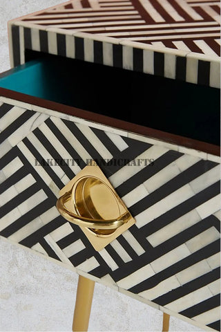 Bone Inlay Optical Design 1 Drawers Bedside Table Black | Bone Inlay Optical Design 1 Drawers Nightstand Table Black