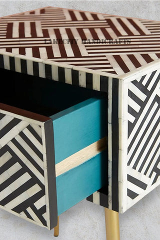 Bone Inlay Optical Design 1 Drawers Bedside Table Black | Bone Inlay Optical Design 1 Drawers Nightstand Table Black