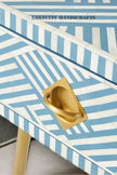 Bone Inlay Optical Design 1 Drawer Bedside Table Sky Blue | Bone Inlay Optical Design 1 Drawers Nightstand Table Sky Blue