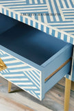 Bone Inlay Optical Design 1 Drawer Bedside Table Sky Blue | Bone Inlay Optical Design 1 Drawers Nightstand Table Sky Blue