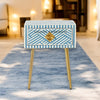 Bone Inlay Optical Design 1 Drawer Bedside Table Sky Blue | Bone Inlay Optical Design 1 Drawers Nightstand Table Sky Blue