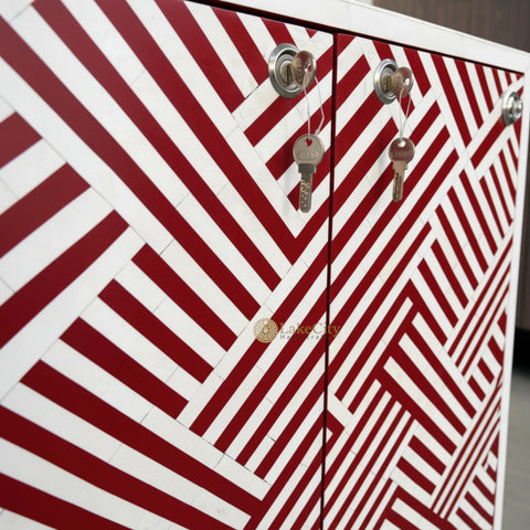 Bone Inlay Optical Design 2 Doors Bar Cabinet Red