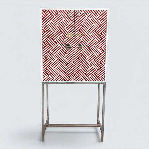Bone Inlay Optical Design 2 Doors Bar Cabinet Red
