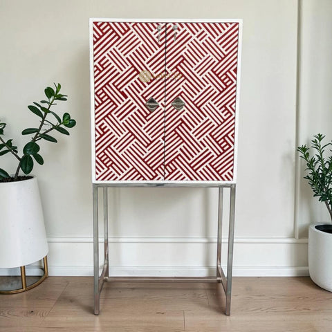 Bone Inlay Optical Design 2 Doors Bar Cabinet Red