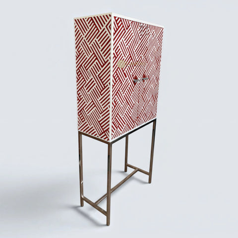 Bone Inlay Optical Design 2 Doors Bar Cabinet Red