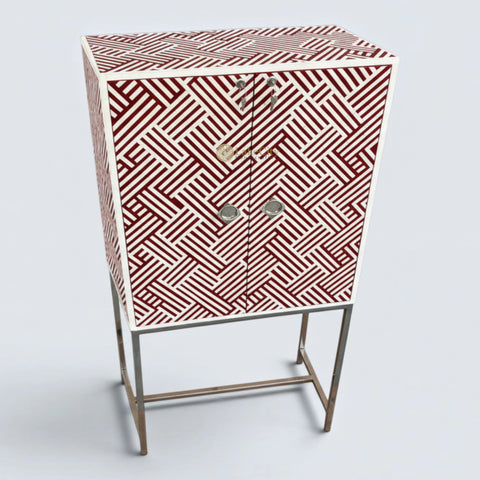 Bone Inlay Optical Design 2 Doors Bar Cabinet Red