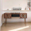 Bone Inlay Optical Design 2 Drawers Desk Brown | Bone Inlay Optical Design 2 Drawers Console Table Brown