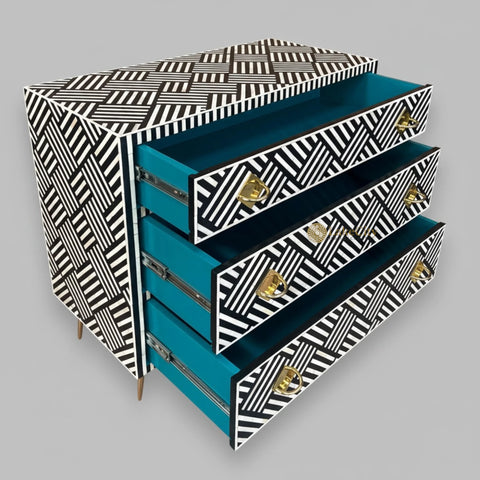Optical Bone Inlay 3 Drawer Chest Black